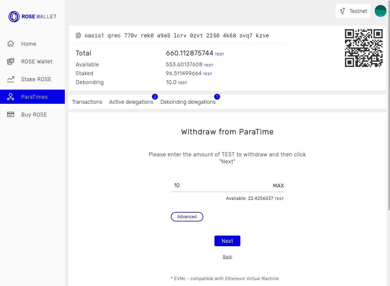 Withdraw tokens: Amount